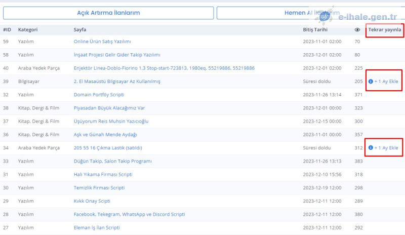 Süresi Biten İlanı Tekrar Yayınlama