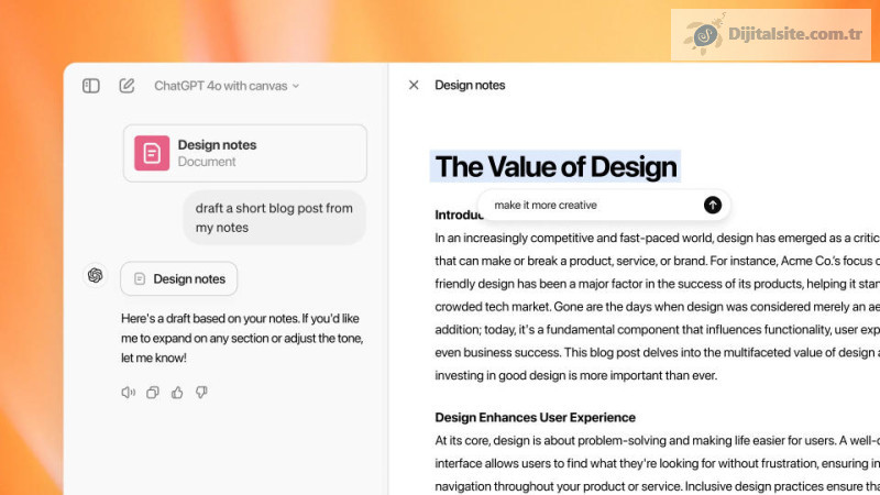 OpenAI, en yeni ChatGPT arayüzü Canvas'ı kullanıma sunuyor