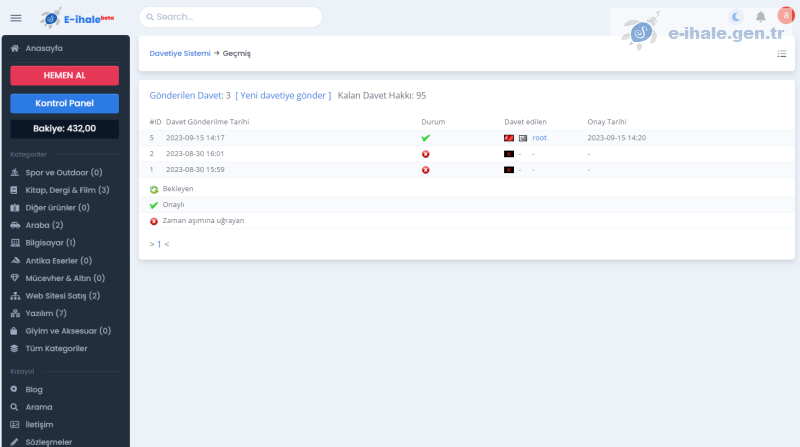 Davetiye Gönder Bakiye Kazan